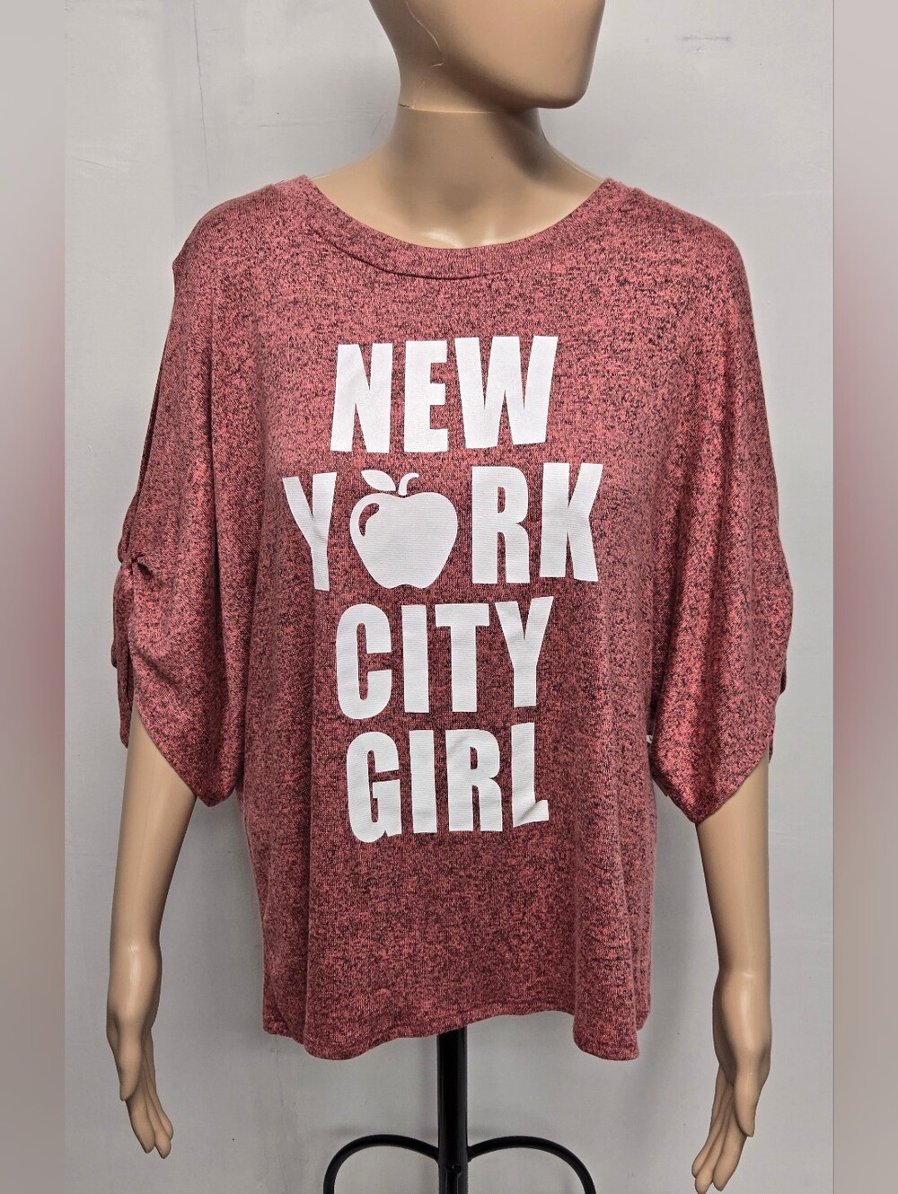Fashion Magazine L Vintage Top New York City Girl Speckled Heather Stretch Knit